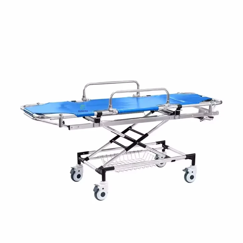 

Popular emergency patient transfer stretcher Ambulance trolley Hospital trolley with 3cm mattress and IV pole