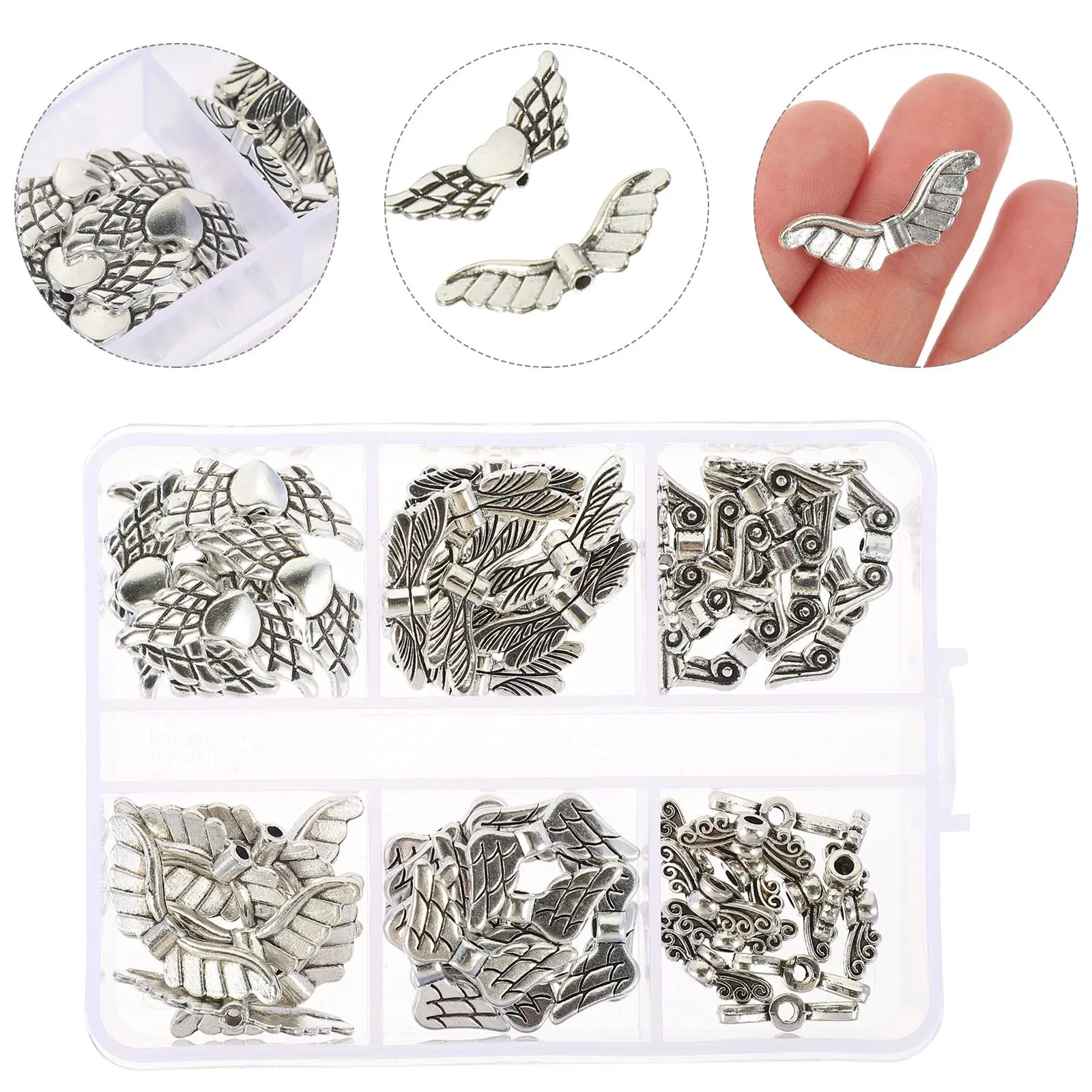 60 قطعة الخرز الفضي التبتي الرجعية الملاك الجناح السحر ضوء سبيكة Crafts بها بنفسك الحرف أساور قلادة أقراط اكسسوارات خزر عازل