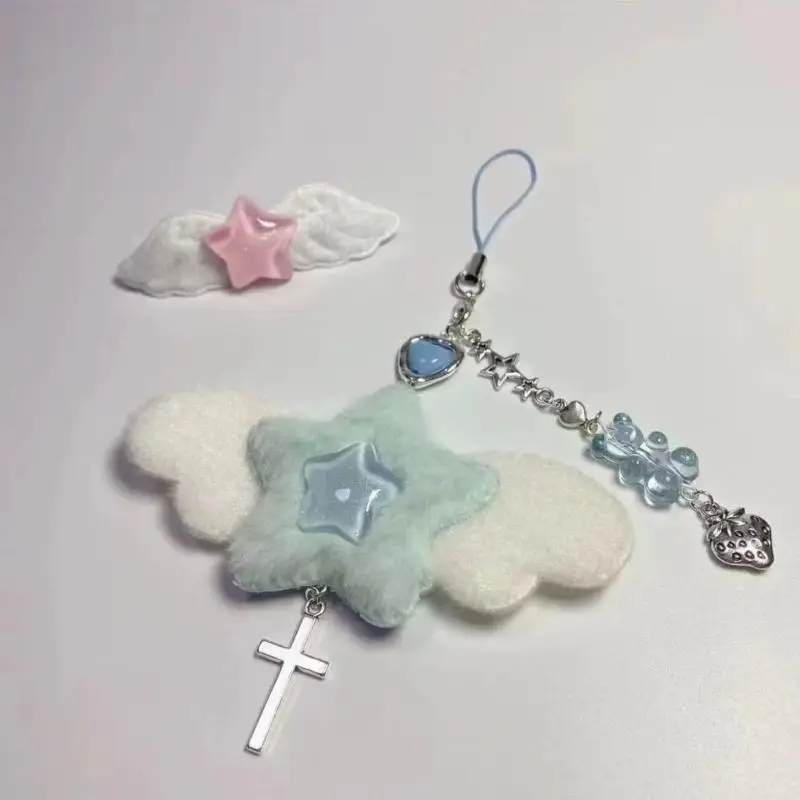 31BB Sweet Blue Pink Fuzzy Strawberry Chain Charm For School Office Daily Use