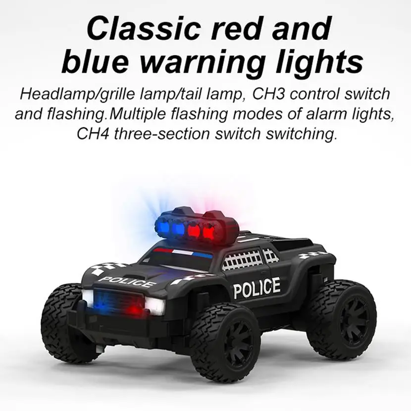 Turbo Racing C82 RTR 1/76 2.4G Mini RC Car Police Off-Road Truck LED Lights Full Proportional Vehicles Model Toys Gifts