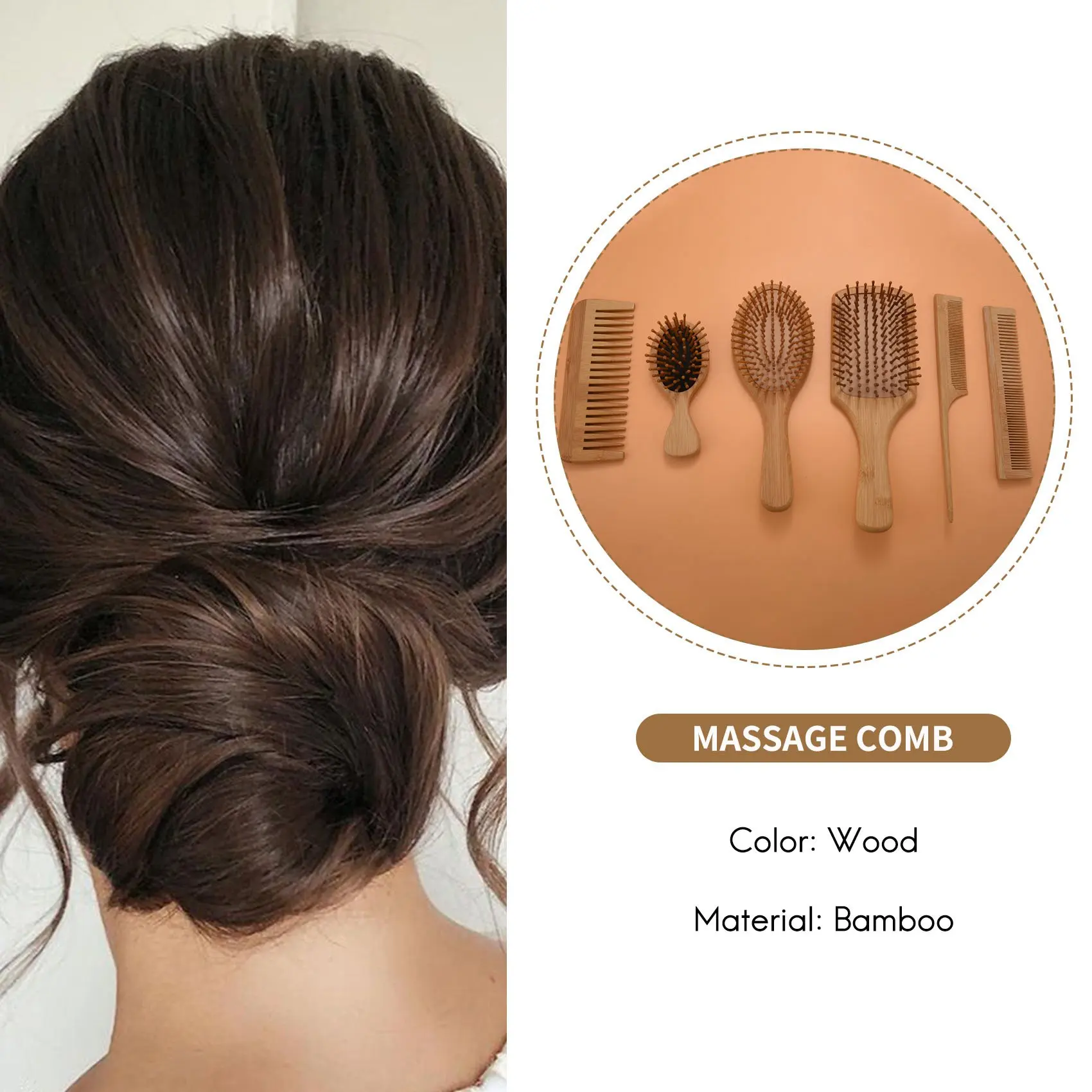 N96R 6PC/Set Wood Comb Healthy Paddle Cushion Hair Loss Massage Brush Hairbrush Comb Scalp Hair Care Healthy Bamboo Comb