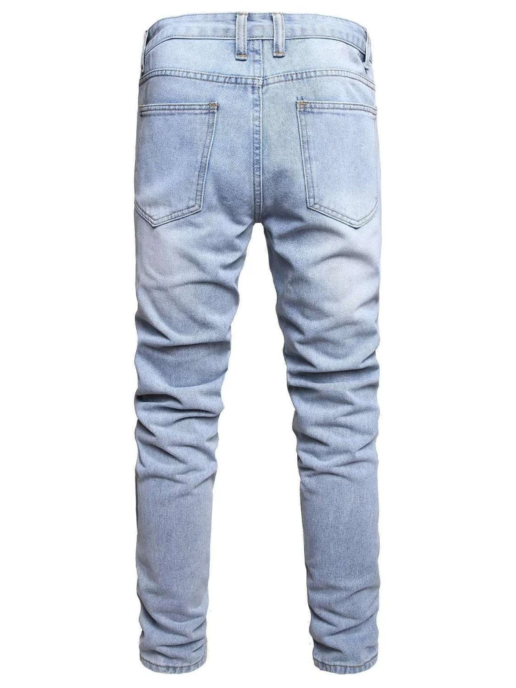 Men's Ripped Jeans Casual Distressed Denim Pants Durable Summer Fall Streetwear Trendy Trousers