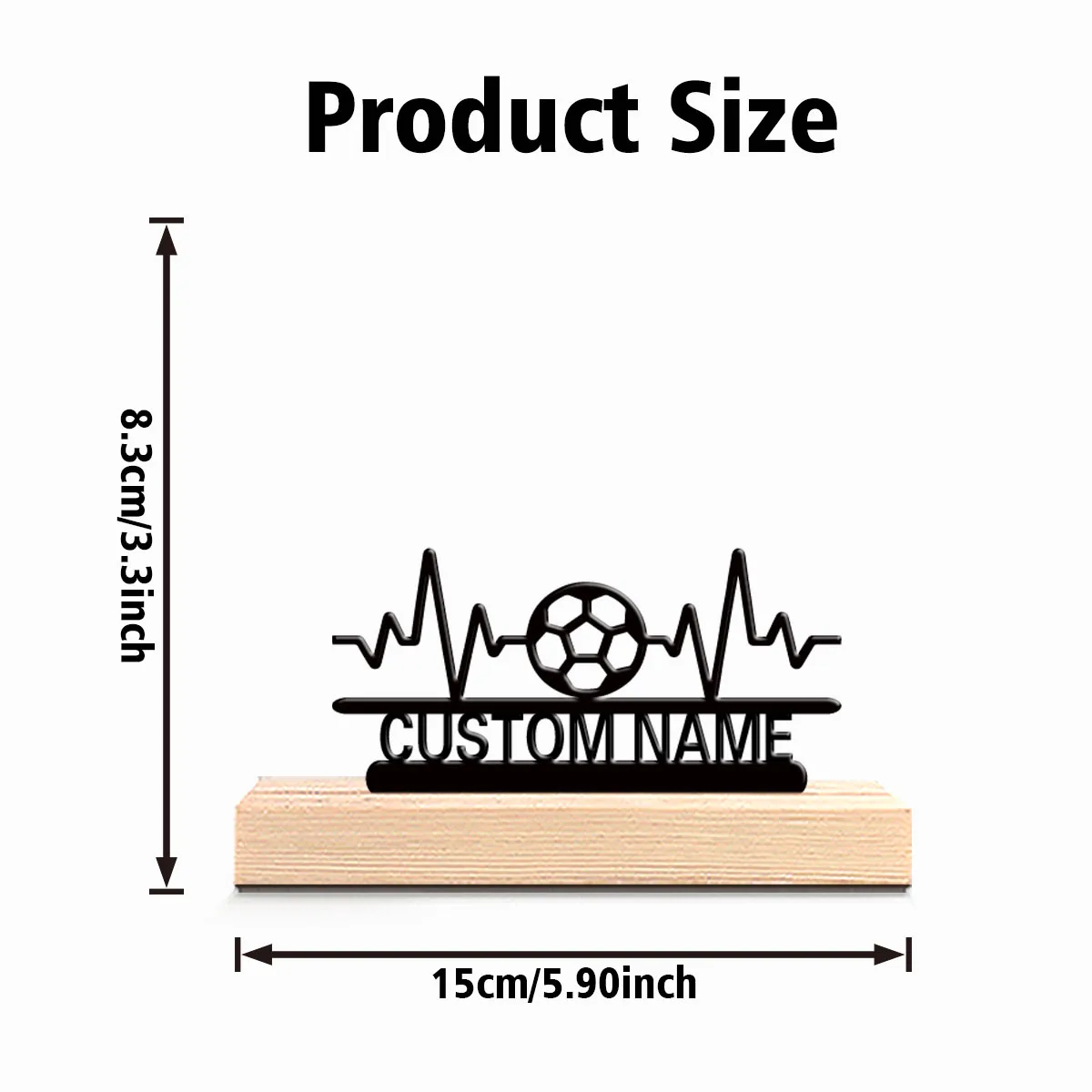 1pc Simple ECG Soccer Customizable Text Metal Statue Art Crafts With Wood Base Metal Sculpture With Wood Base Bedroom Table view 5