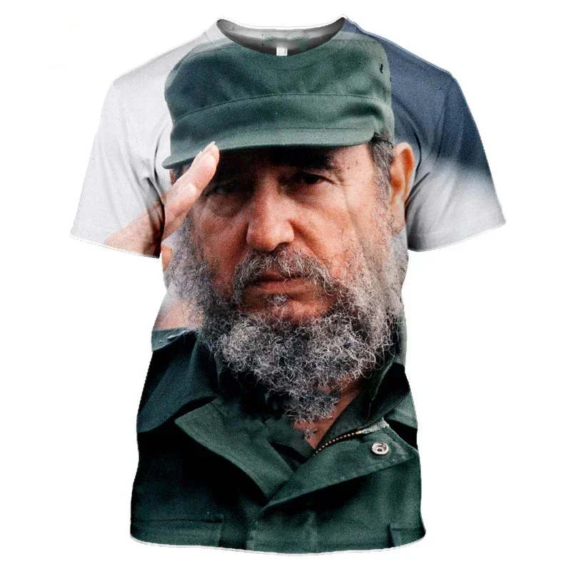 Camiseta con estampado 3D para hombre y mujer, camisa de manga corta con cuello redondo, informal, estilo Hip Hop, Harajuku, Cuba, Fidel, el Che, Guevara, 2024