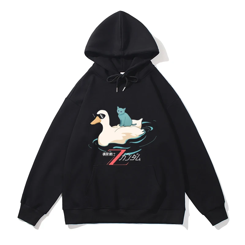 

Unisex Loose Fit Hoodie round Neck Sweatshirt Comfortable Cotton Duck Print Casual Streetwear for Youth Students