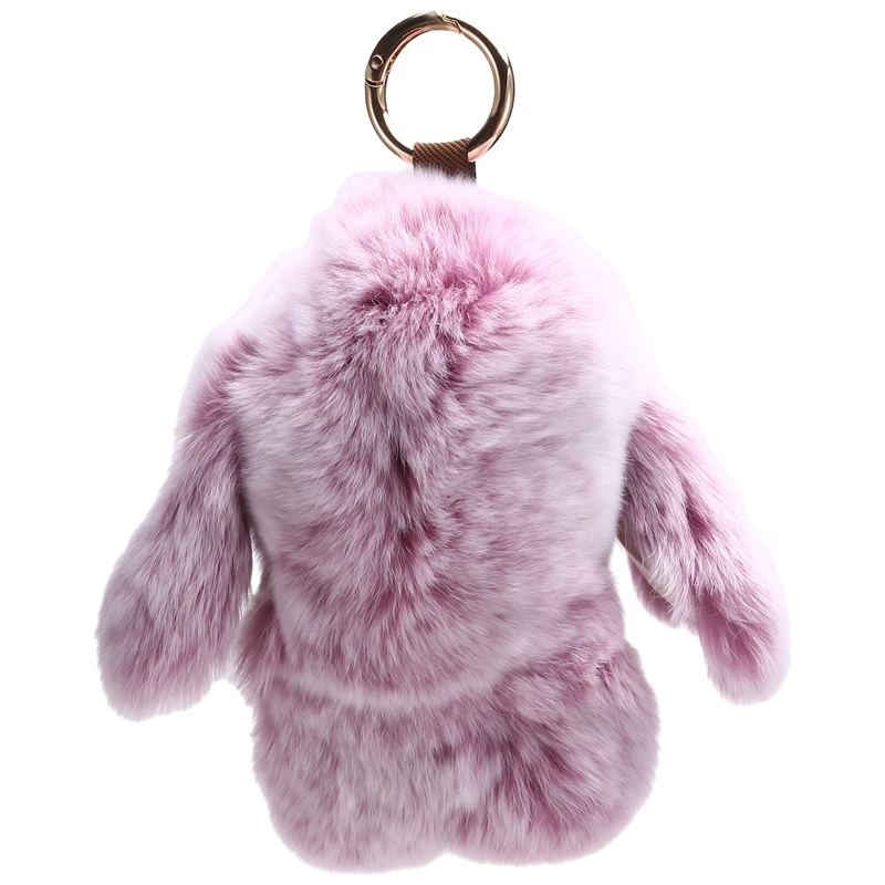 Soft Cute  Fur Pom Pom Keychain  Real Rex Bunny Keychain Decoration