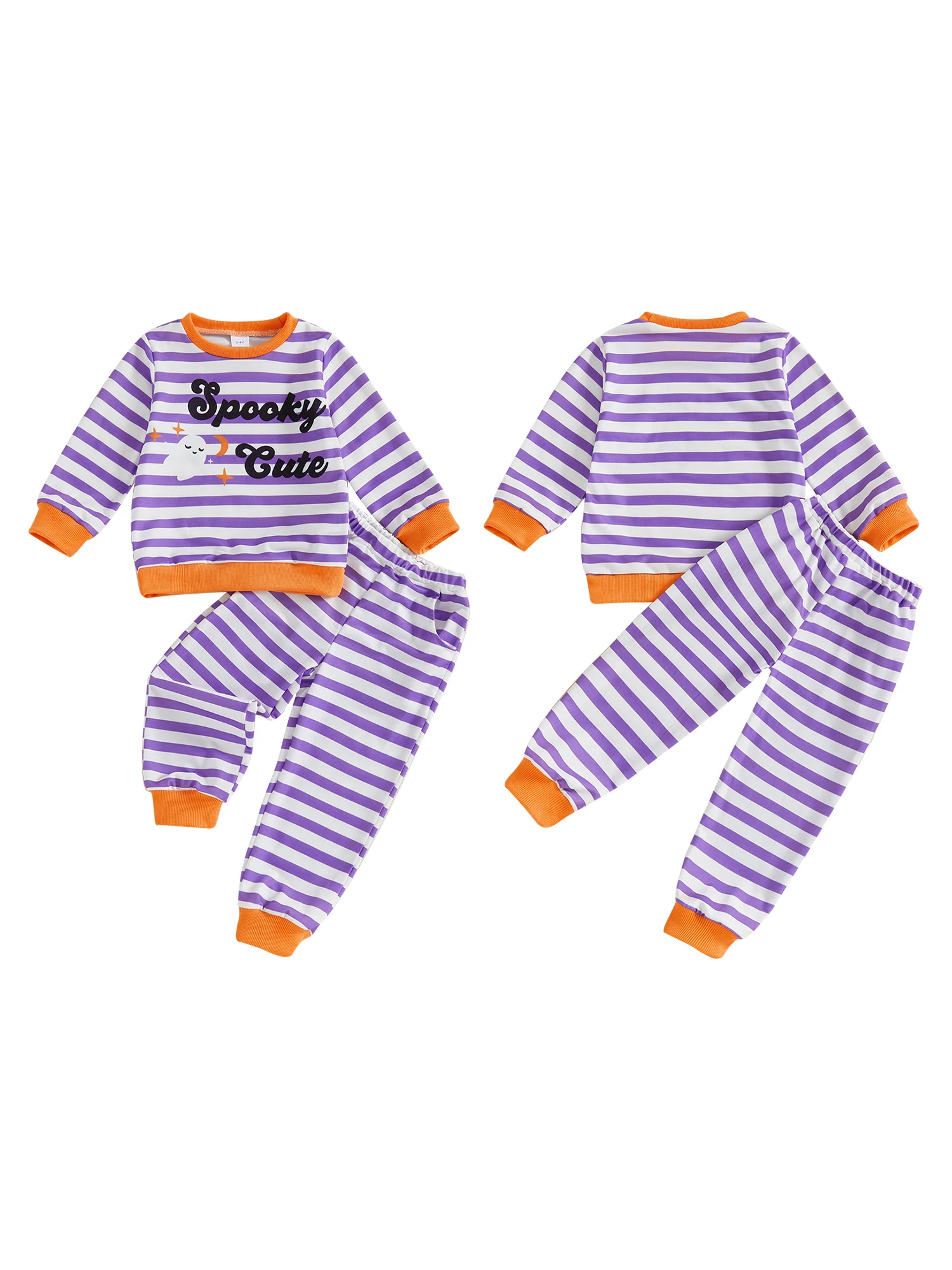 

Детский комплект одежды из двух предметов на Хэллоуин с топом с длинными рукавами и круглым вырезом с призрачным принтом и полосатыми штанами — костюм для мальчиков для трюков или