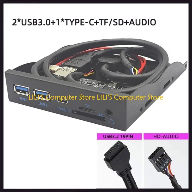 A52B 3,5 inch splitters 19 pin naar typec poort 3,5 mm hoofdtelefoonaansluitingen uitbreiding voorpaneel plank voor computer pc