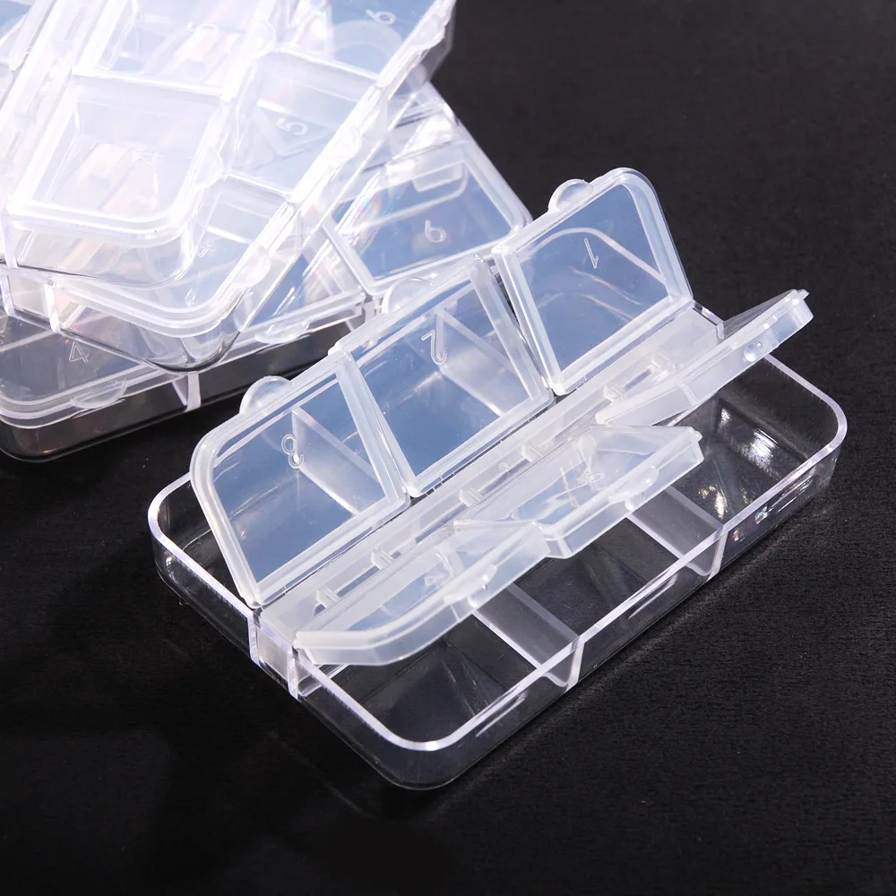 New 6-compartment Independent Open Lid Transparent Plastic Storage Box Portable Small Medicine Box Nail Art Jewelry Storage Box