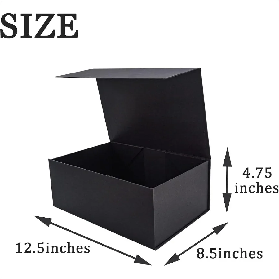 3 Pack Large Gift Box for Present 12.5 x 8.5 x 4.75 Inches Black Gift Box with Magnetic Lid Collapsible Gift Box with Ribbons G