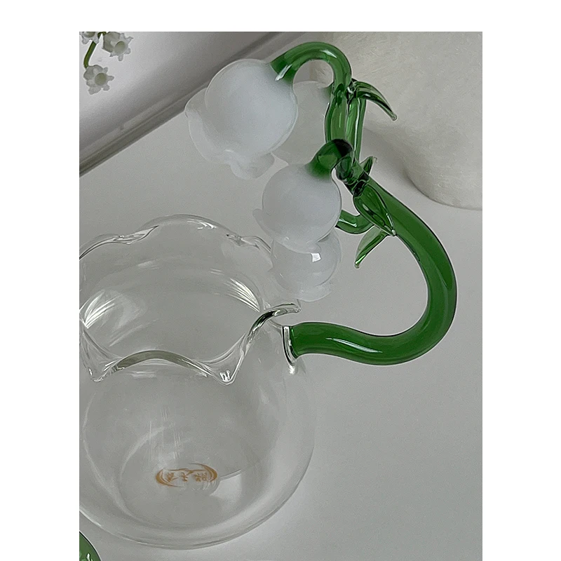 Lily of The Valley Glass Tea Cup Exquisite Tea Set Flower Handle Cup Glass Spoon Tea Cup Coffee Cup Water Cup Gift Kawaii