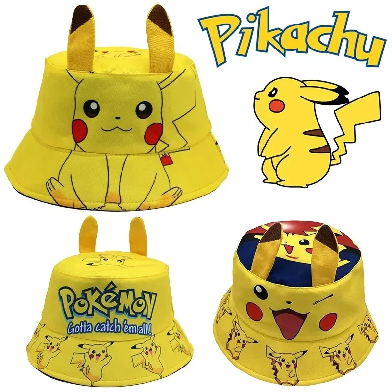 

Pikachu Kids Bucket Hat Anime Boys Girls Panama Cartoon Sun Visors Cap Funny Travel Creative Children Casual Sunbonnet Hats Gift
