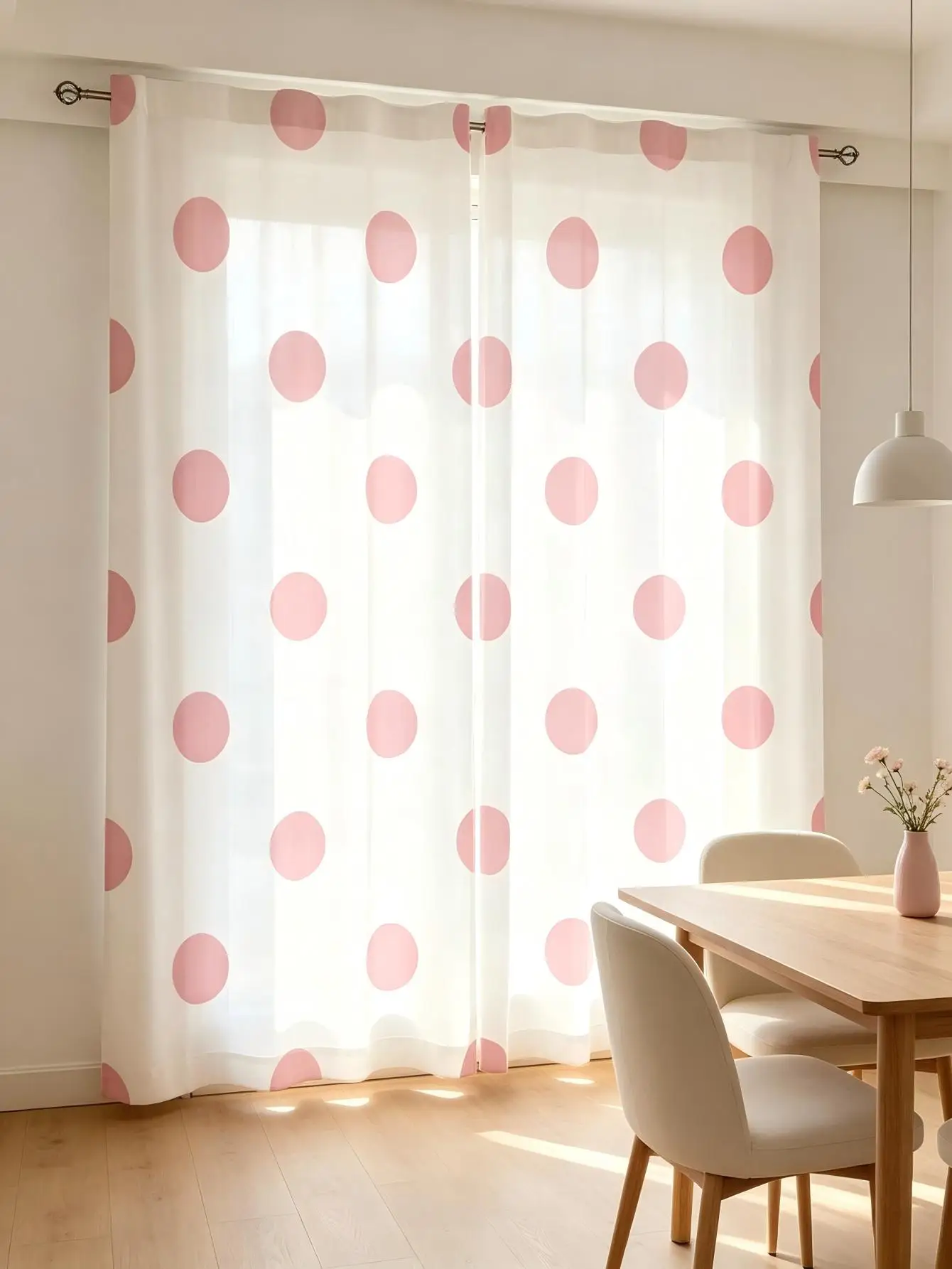 2PCS Digital Print Curtain, Pink Polka Dot Pattern Retro, Cute Pastel Vintage for Living Room Bedroom Kitchen Window Decor
