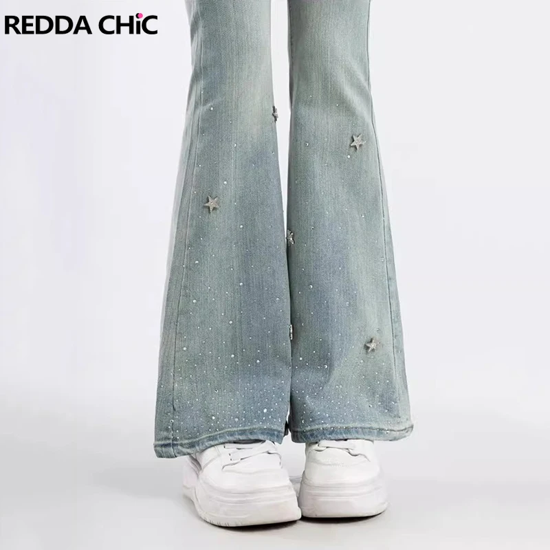 

REDDACHiC Sparkly Star Flared Jeans for Women Y2K Trendy Slim Fit Stretchy High Rise Bell Bottoms Vintage Going Out Streetwear