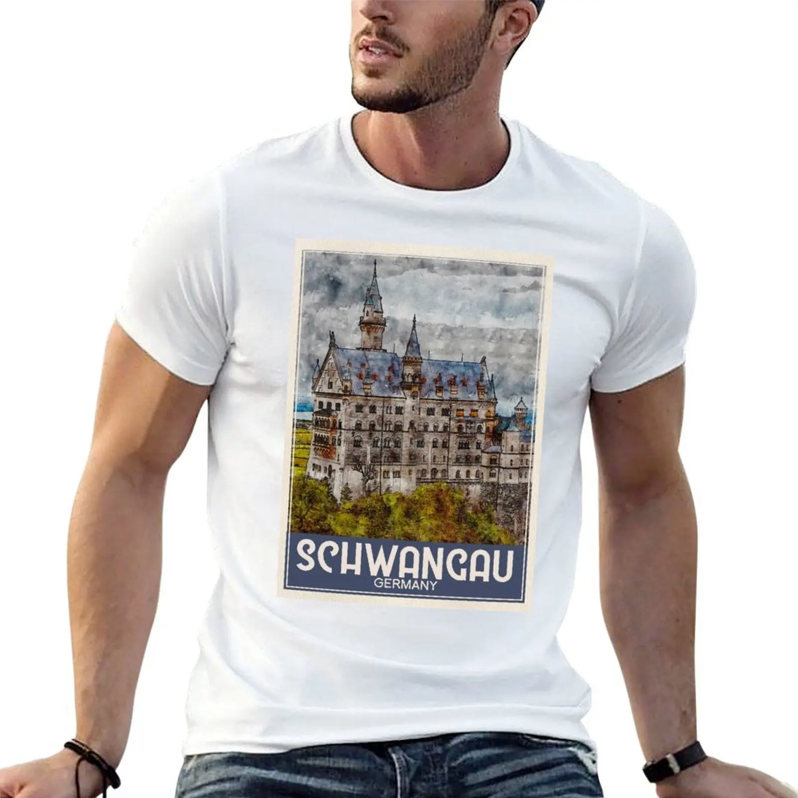 

Schwangau Germany Travel Art T-Shirt men t shirt cotton 100% t shirts for man graphic funny T-Shirt