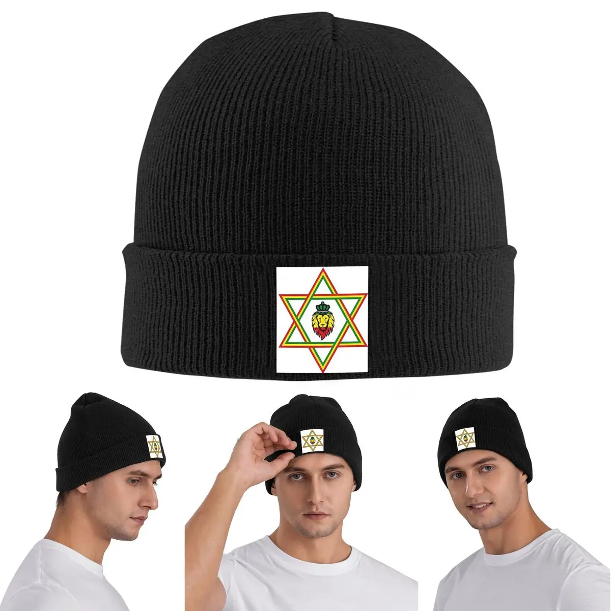 Rasta Lion Of Judah Star Of David Warm Knitted Cap Winter Knit Bonnet Hat Skullies Beanies Hip Hop Caps for Unisex