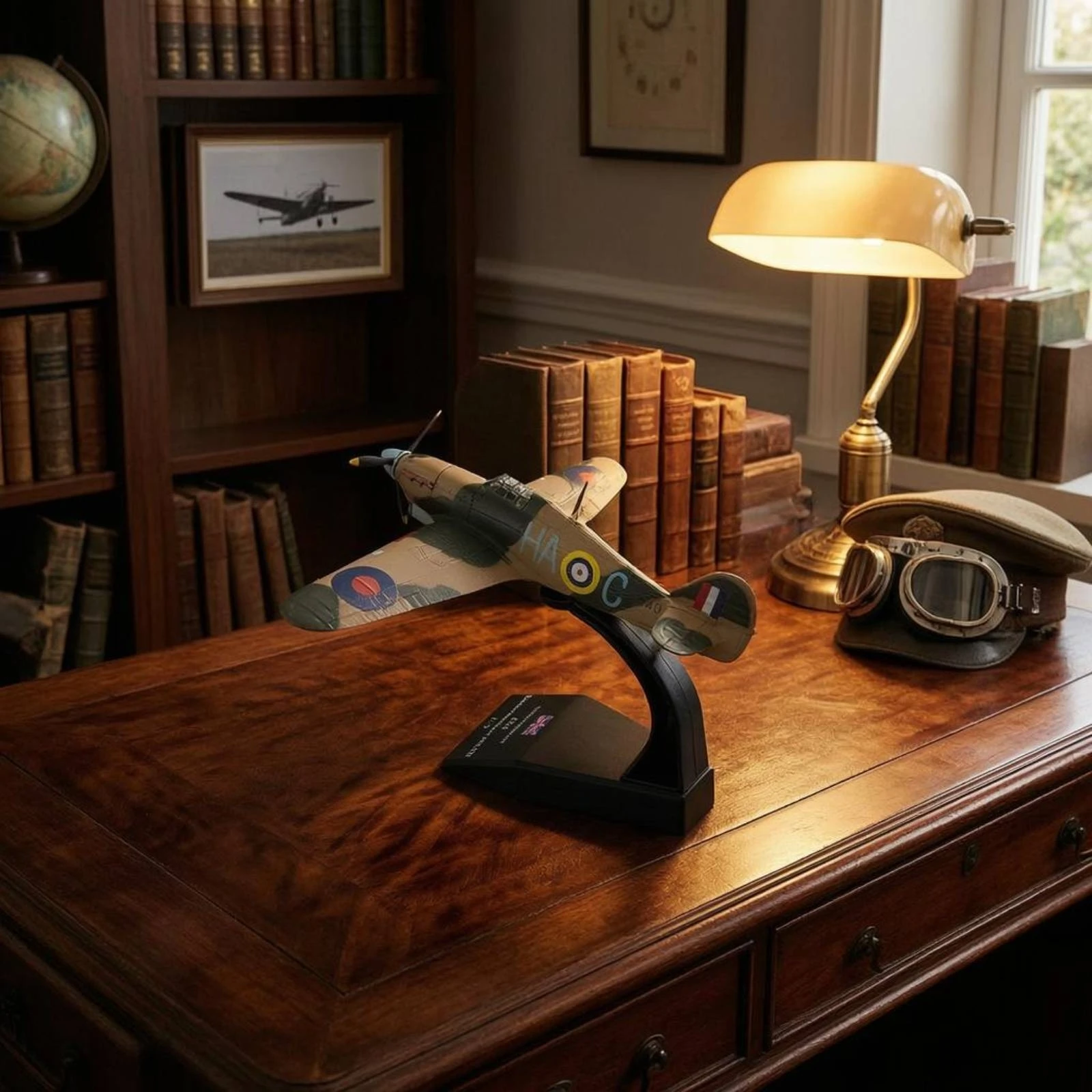 Modelo Miniatura de Caça Vintage Camuflado para Exibição e Coleção de Aeronaves em Escala com Marcações Impressas