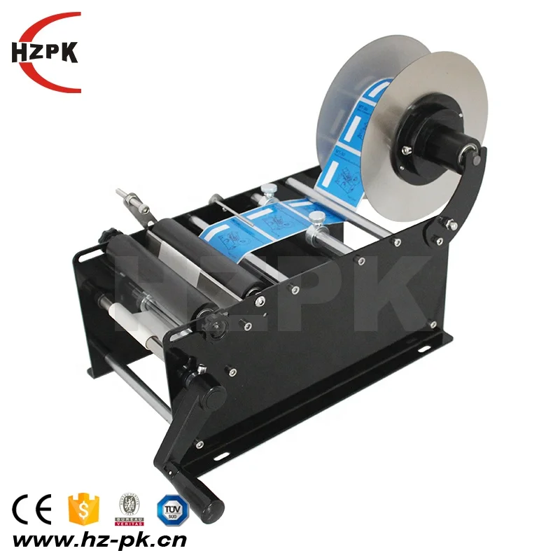 HZPK MT-30 Manual Round Plastic Glass Bottle Adhesive Sticker Labeling Machine