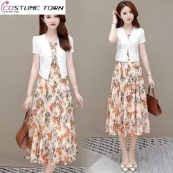 Fragmented Chiffon Dress Set Women's Spring/Summer 2023 New High End Fashion Age Reducing Two Piece Dress Fashion