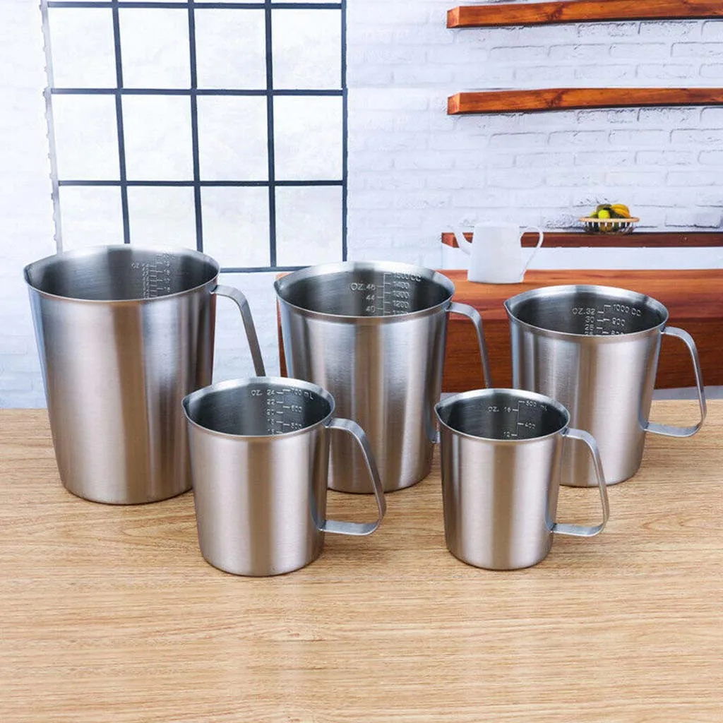 With Scale Milk Pitcher Latte Art Stainless Look Frothing Cup Coffee Making Measuring Marked Jug Espresso Barista Tool Handle T1