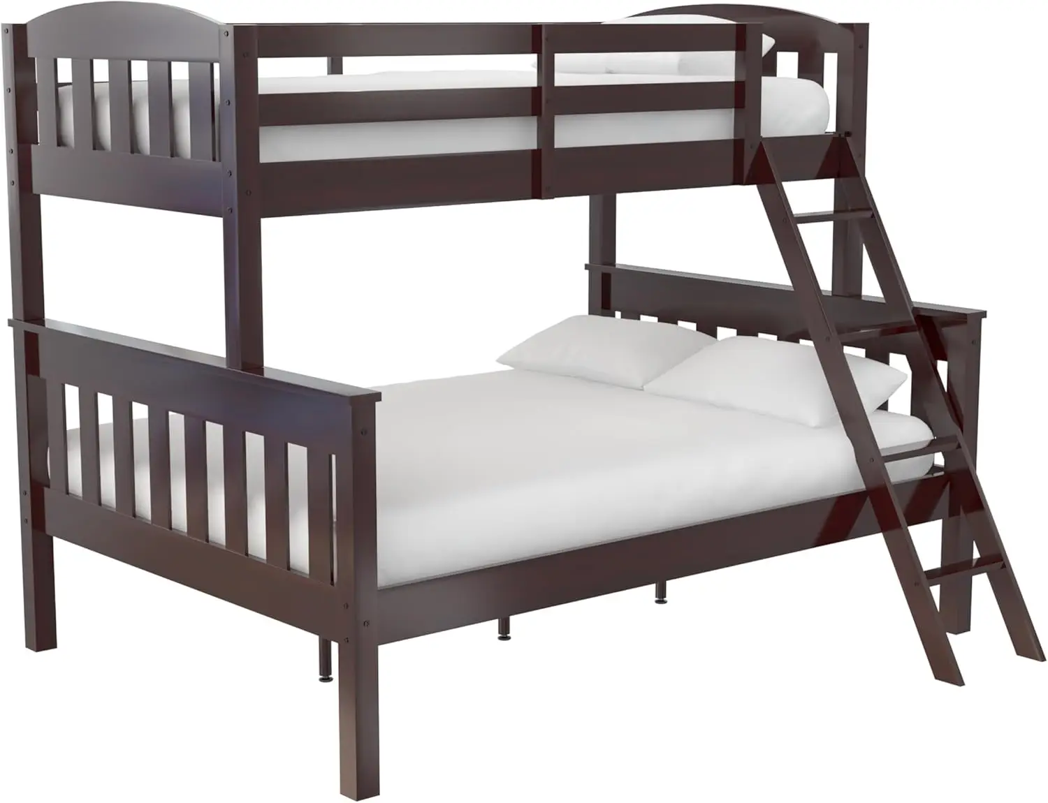 Convertible Wood Bunk Bed, Stackable and Detachable Bed Frames for Kids and Teens, with Angled Ladder, High Guardrail, Wood Slat