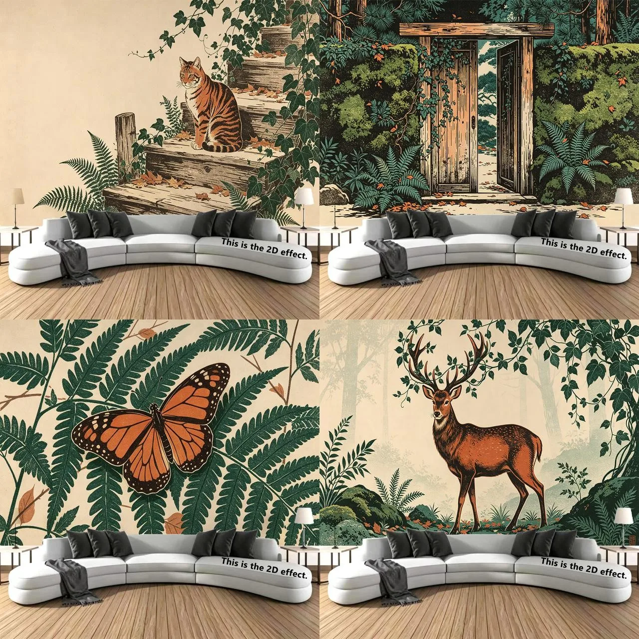 Retro Forest Wildlife Wallpaper, Bedroom Bedside Decoration, Wallpaper For Rent, Dormitory Tapestry