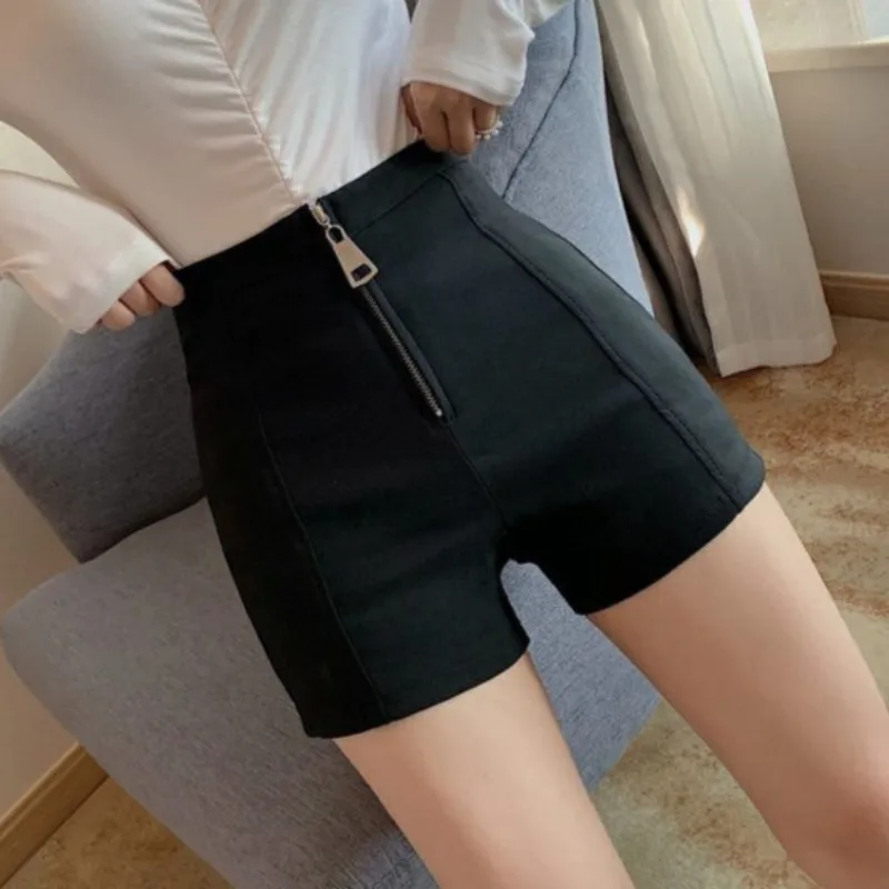 Slim Shorts Women Summer Simple Leisure A-line Trousers Solid Slouchy Temperament Zipper-up Seductive Korean Style Streetwear