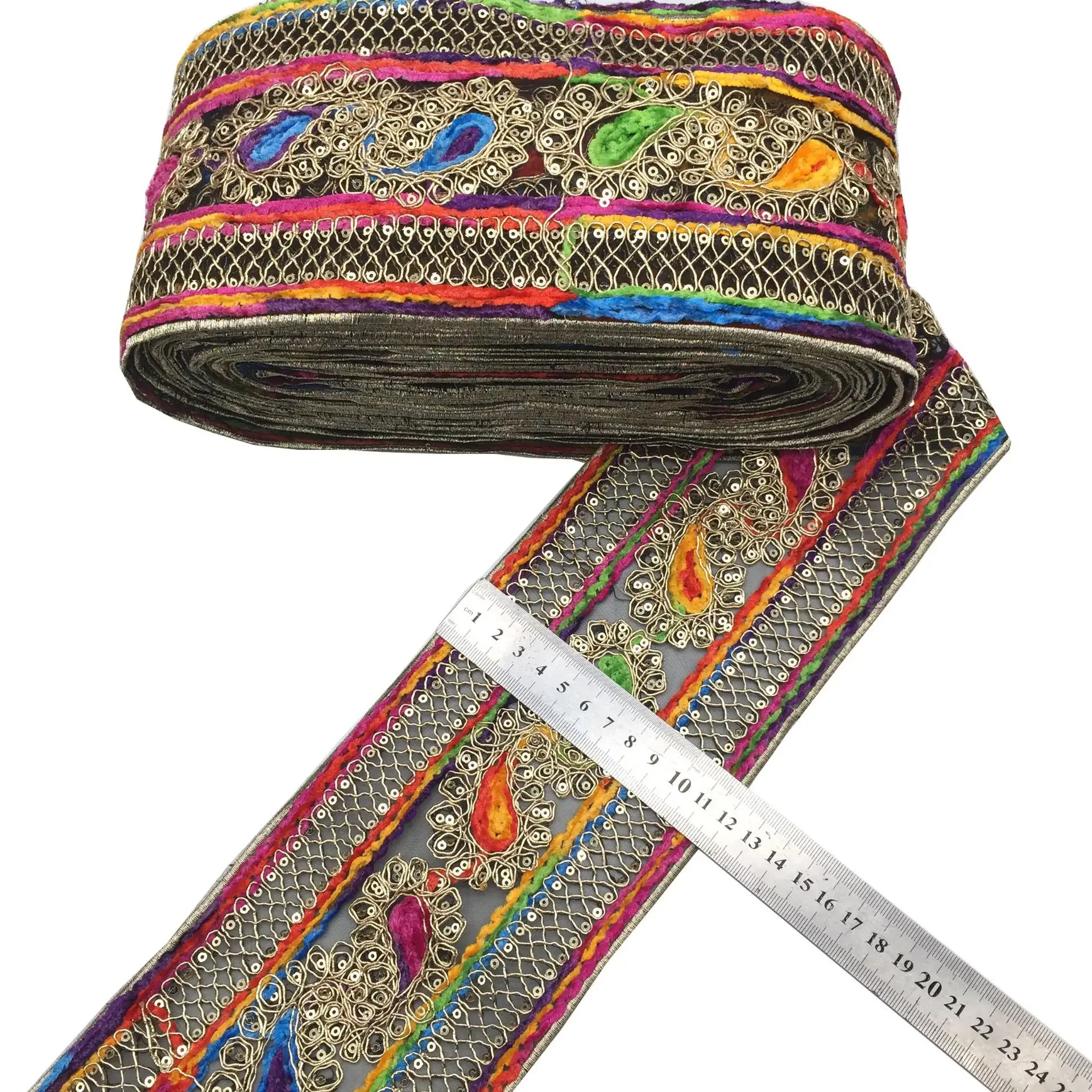 Sequined Embroidered Webbing Trim, Ribbon Tapes for Clothes, Bag, Shoes Decor, DIY Sewing Accessories, 1 Yards