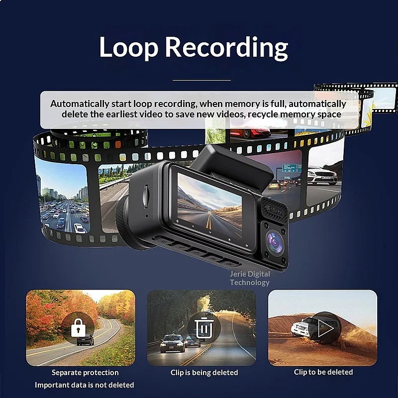 HD Triple Lens Dash Cam 3 Channel Front Rear Inside Car Camera Recorder view 3