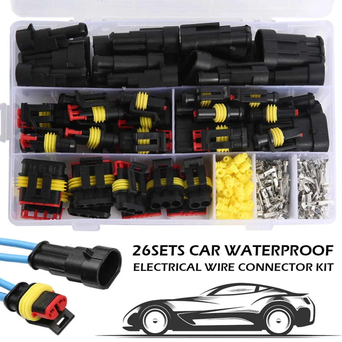 

352Pcs IP68 Car Electrical Wire Connector 1/2/3/4 Hole Terminals Plug Male&Female Pin Plug Connector for Car Motorcycles Trucks