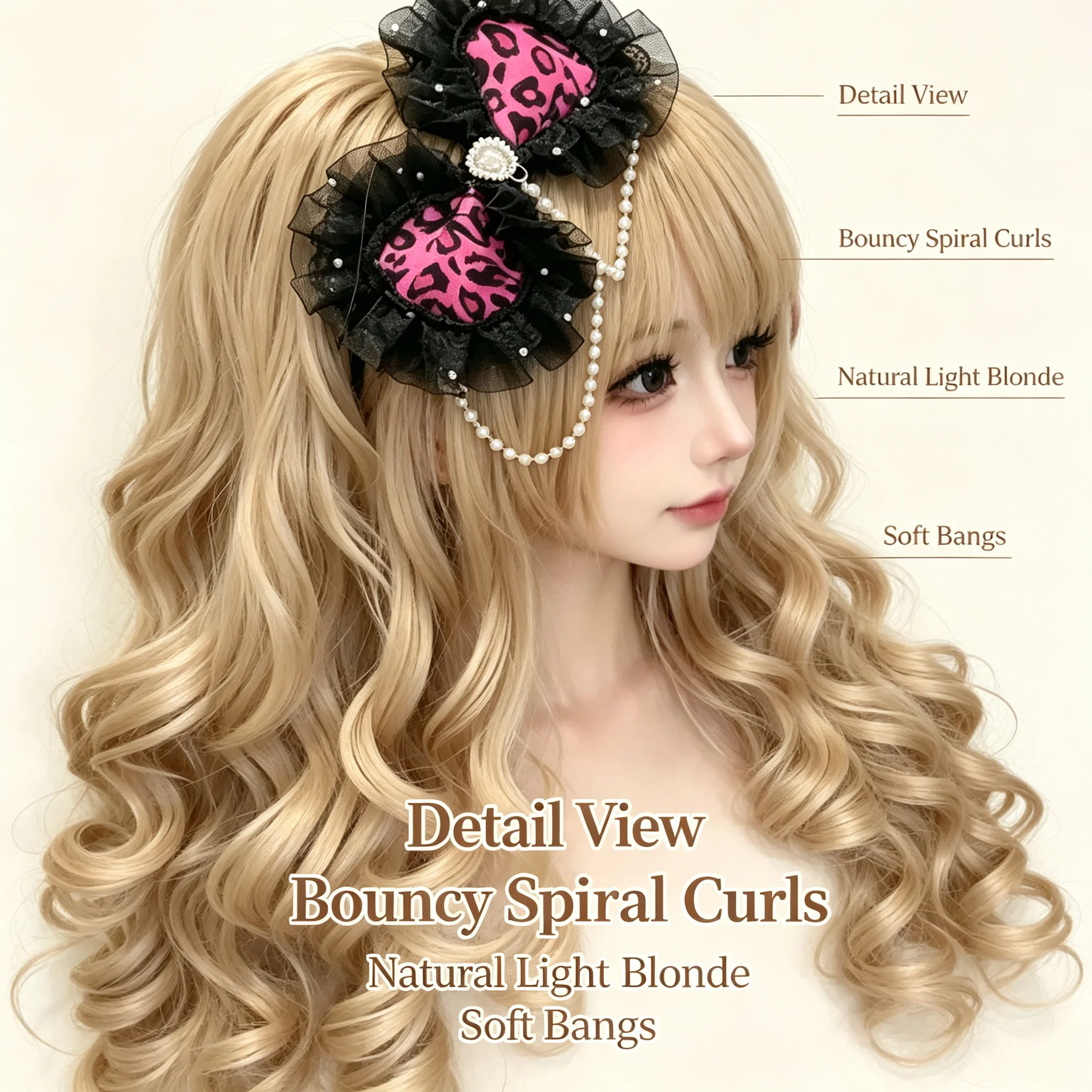 Light Blonde Y2K Gyaru Long Curly Wig with Bangs Doll Style Synthetic Fiber Women Cosplay Daily Face Slimming Full Head Wig view 5