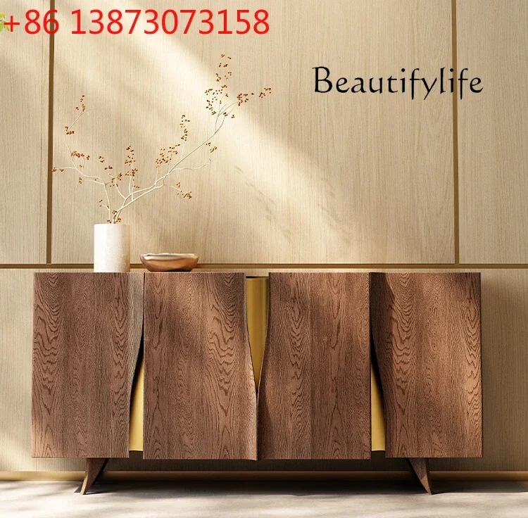 Antique Style Walnut Sideboard Cabinet Living Room Partition Retro Locker Nordic Simple Entrance Cabinet