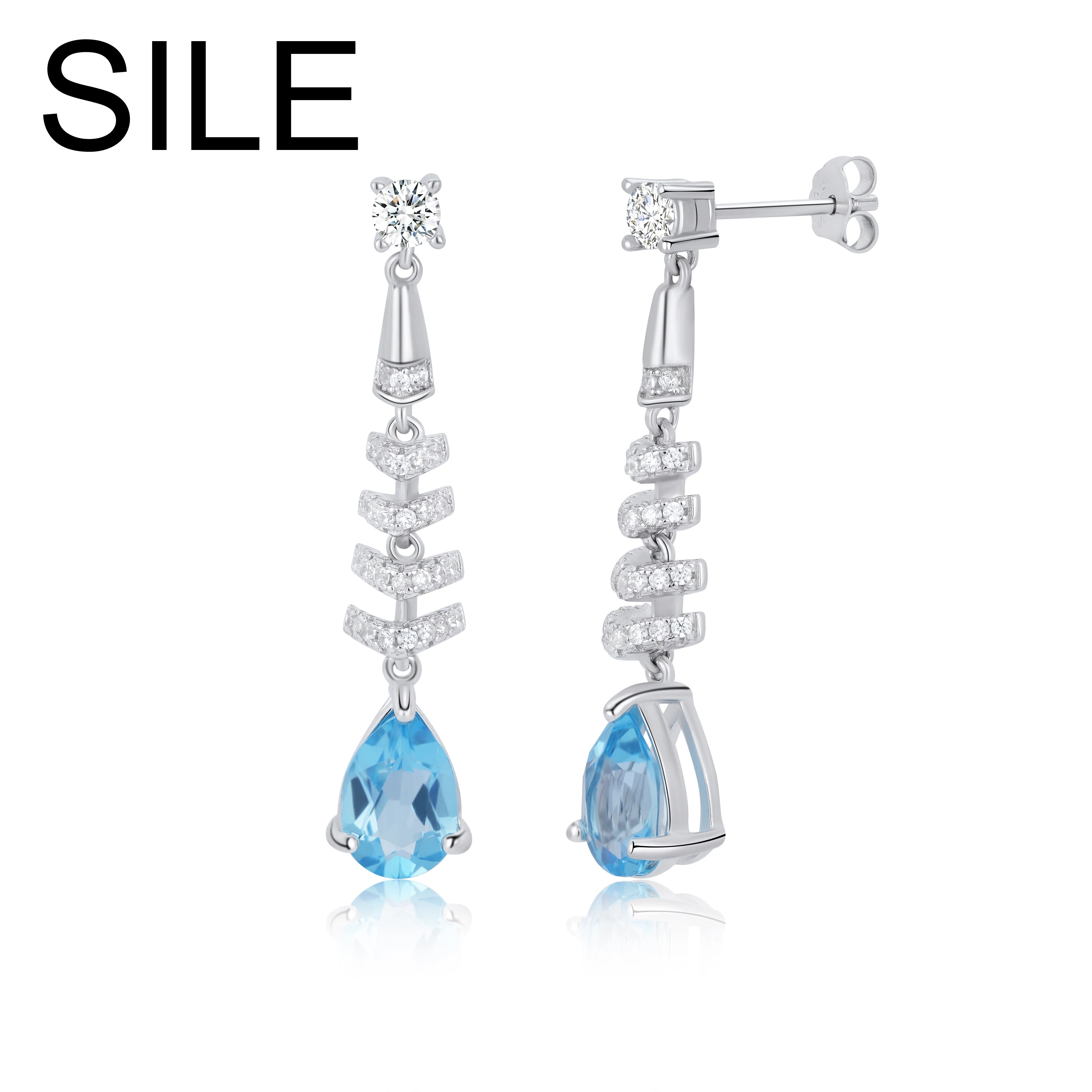 

SILE Trendy Women Drop Earrings 3 Carat Natural Topaz Dangling Earring 100% 925 Sterling Silver CZ Luxury Jewelry Wedding Jewels