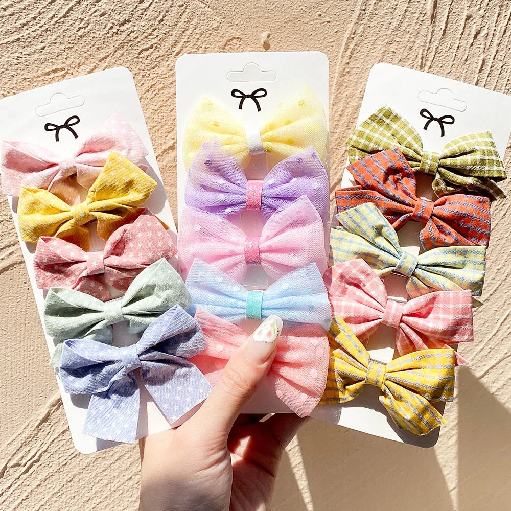 5Pcs/Set Cute Plaid Print Star Hairpins for Kids Sweet Headband Hair Clips Children Girls Barrettes Fashion Bow Accessories