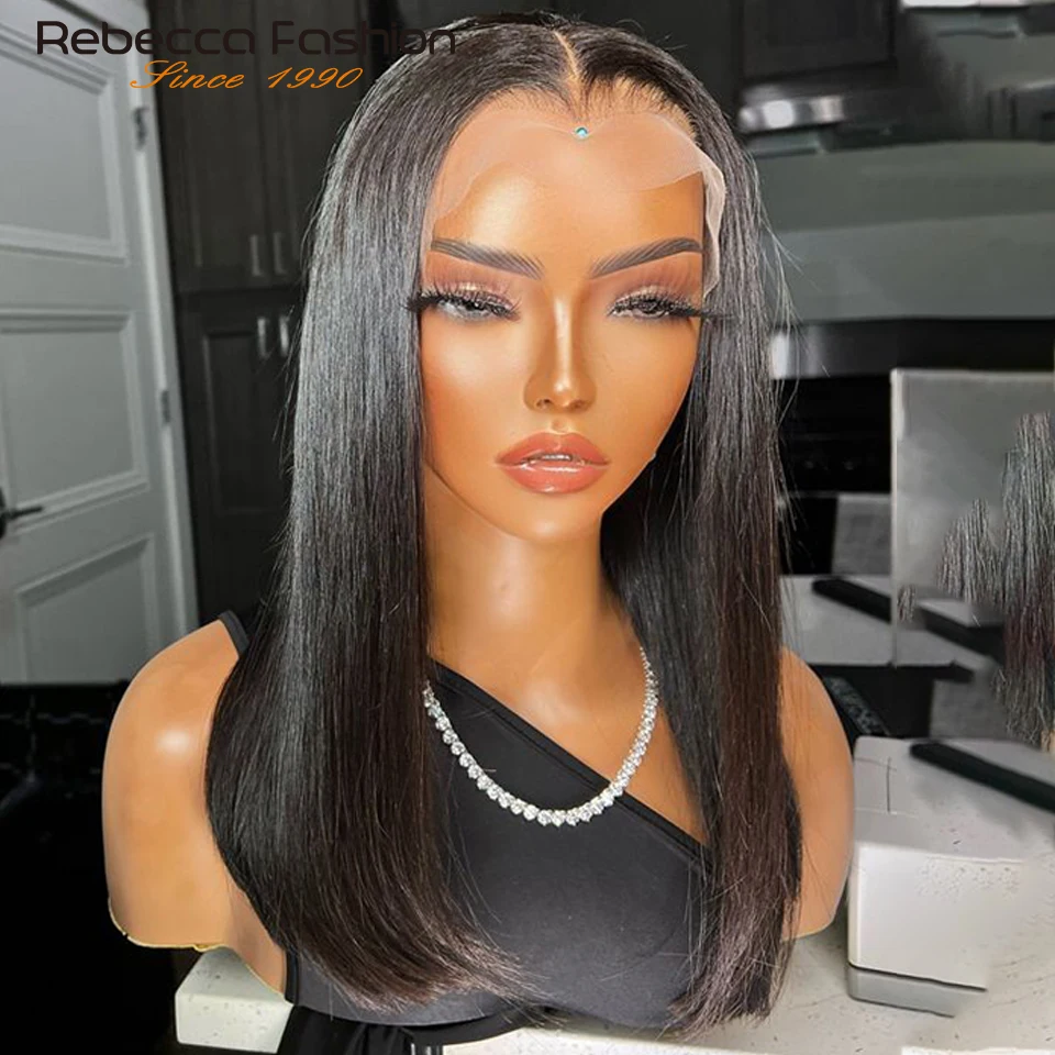 13x6x1 Bob Pruiken voor Vrouwen Menselijk Haar Korte Pruik Pre Geplukt Bone Straight Middelste deel Kant Pruiken Braziliaanse Remy Haar BOB Kant Pruik