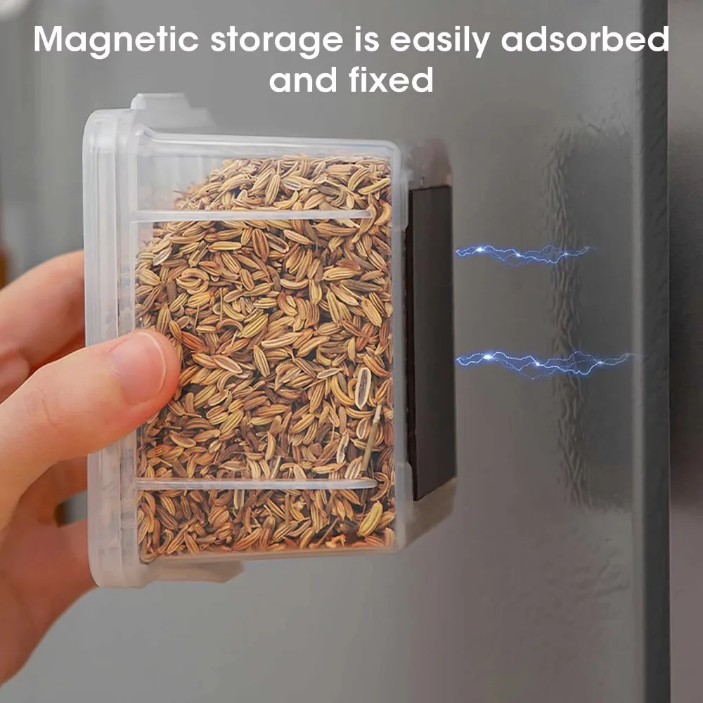 

2 Pcs Dust-proof Magnetic Spice Jars Sealed With Spice Label Wall Mounted Seasoning Box Removable Spice Storage Box Home