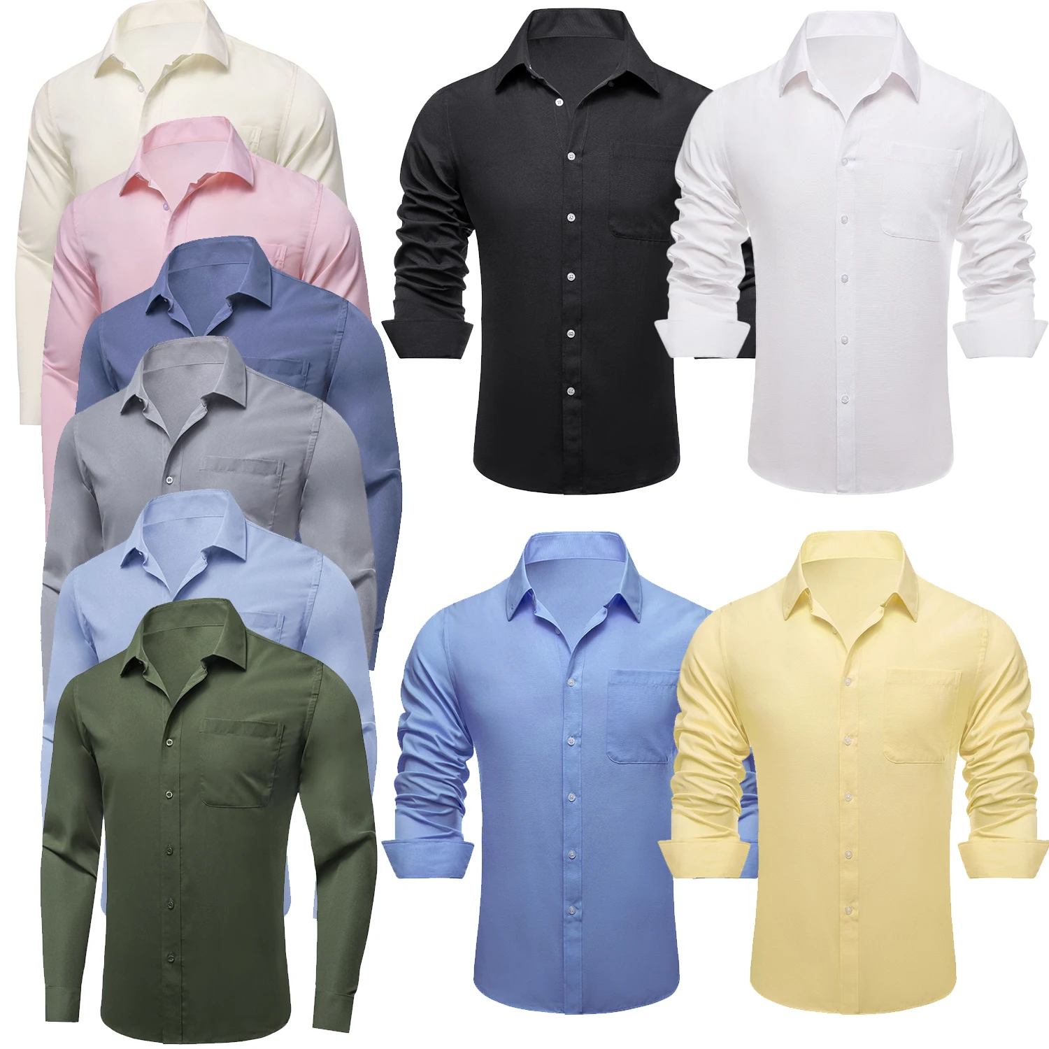 

Hi-Tie Solid Color Formal Mens Shirts Long Sleeve Dress Clean Shirt Blouse for Male Yellow Beige White Blue Wedding Gift Party