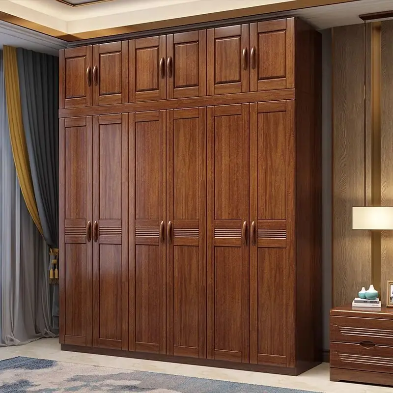 خزانة غرفة النوم المصنوعة من الخشب الصلب، خزانة تخزين كبيرة على الطراز الصيني، مزيج من خشب الجوز، ثلاثة أربعة خمسة، ستة أبواب للاستخدام المنزلي #2