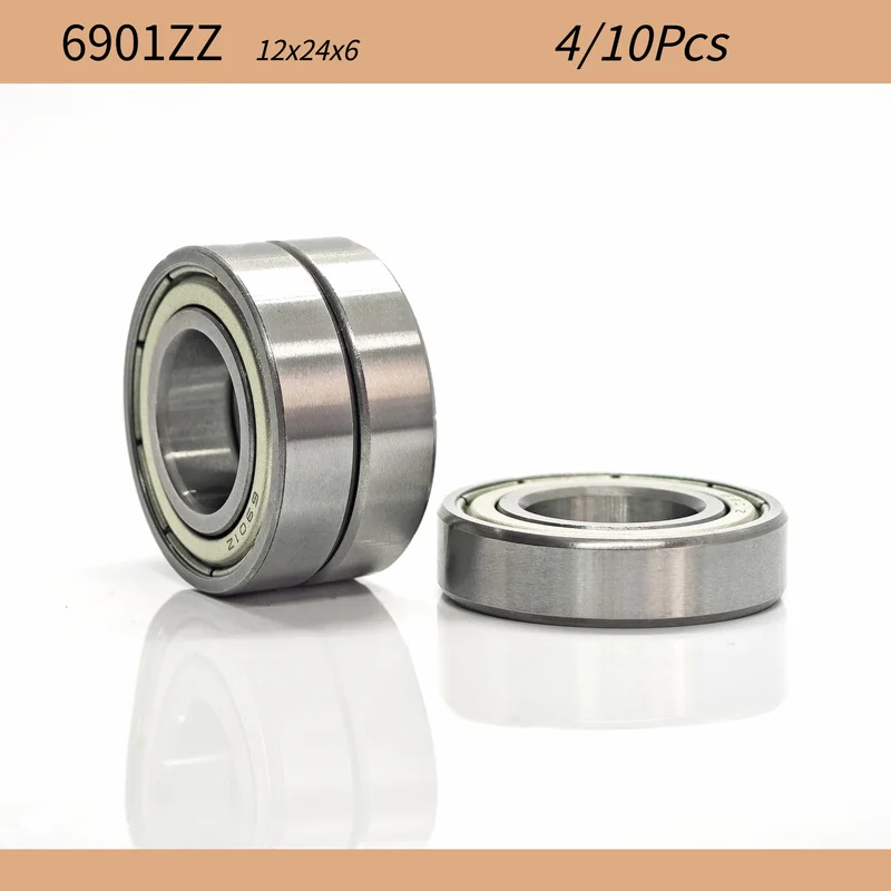 4/10Pcs 6901ZZ Miniature Deep Groove Ball Bearing 12x24x6mm Double Metal Shielded Bearing Steel