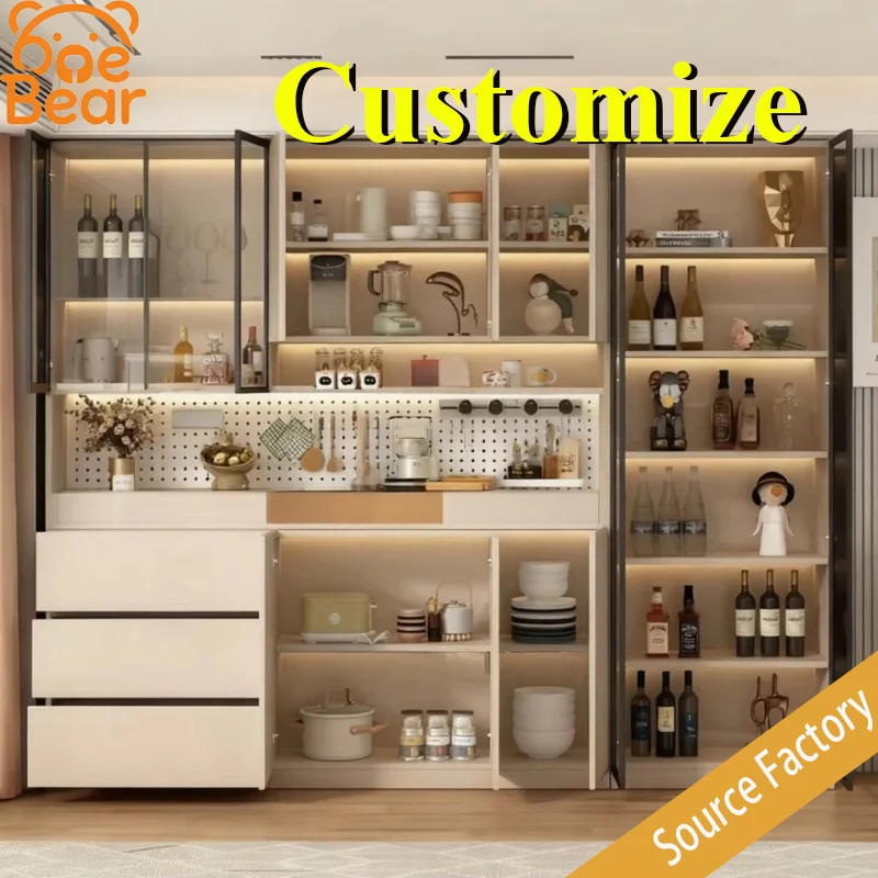 Luxury Modern Glass Door Sideboard, Freestanding Dining Table With Drawers, Suitable For Kitchen And Living Room Storage.