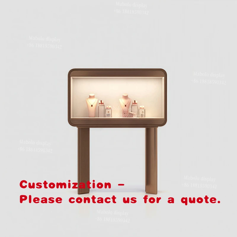 Vitrine de joias personalizada para vitrine de loja de joias, vitrine de canto com vidro para parede.