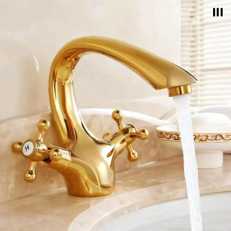 

Vintage brass faucet bathroom bathroom cabinet household sink basin single hole hot and cold double handle faucet
