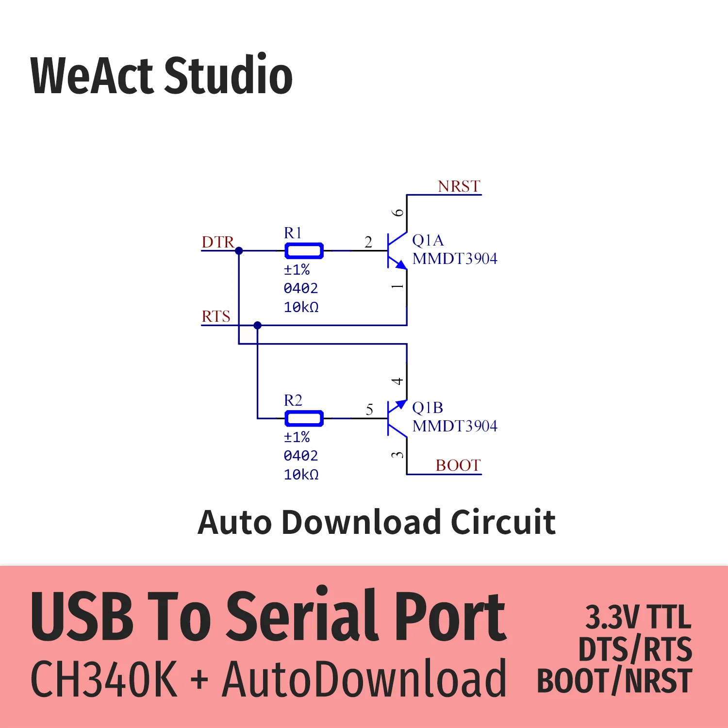 WeAct CH340K CH340 USB для последовательного/TTL UART модуля 3,3 в TTL автоматическая загрузка