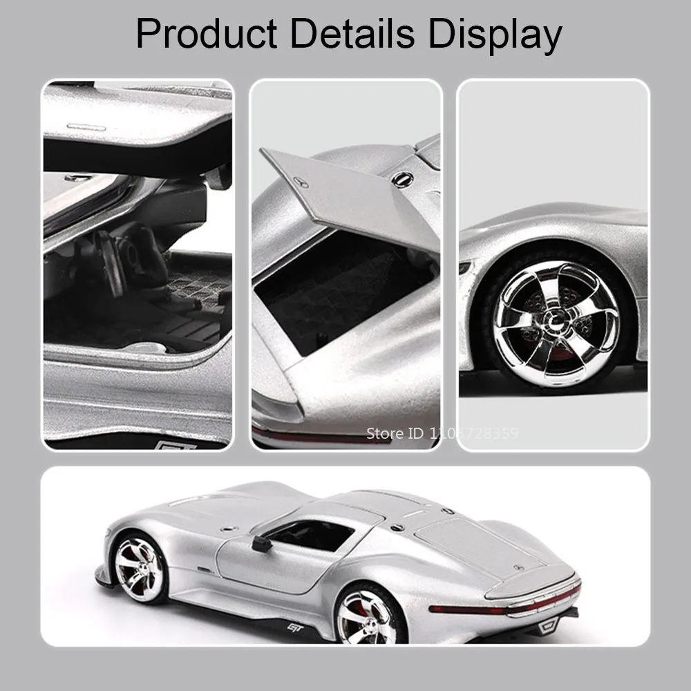 1:32 gt slr 772s modelo em miniatura carro esportivo brinquedos liga diecast som luz portas abertas puxar para trás supercarros de brinquedo para crianças presentes