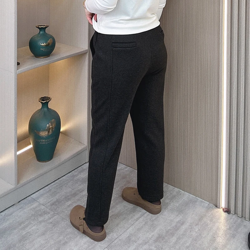 Pantalones Harem informales de lana con cintura elástica, ropa de invierno para mujer, pantalones holgados de lana gruesa de talla grande para cigarrillos 8649