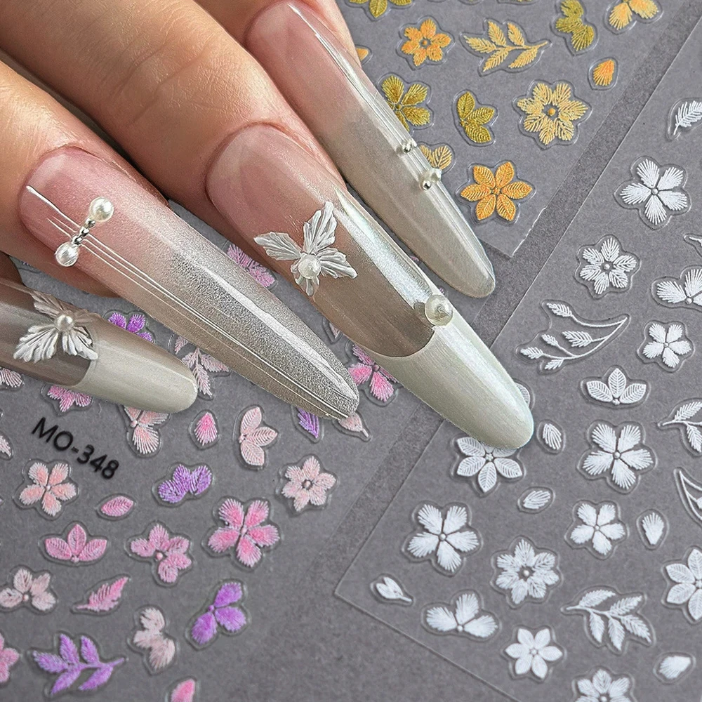 5D gestickte Blumen Nagelaufkleber Frühling Sommer bunte Blütenblätter Abziehbilder Nagelschieber Relief Kunst Maniküre Dekoration für Frauen