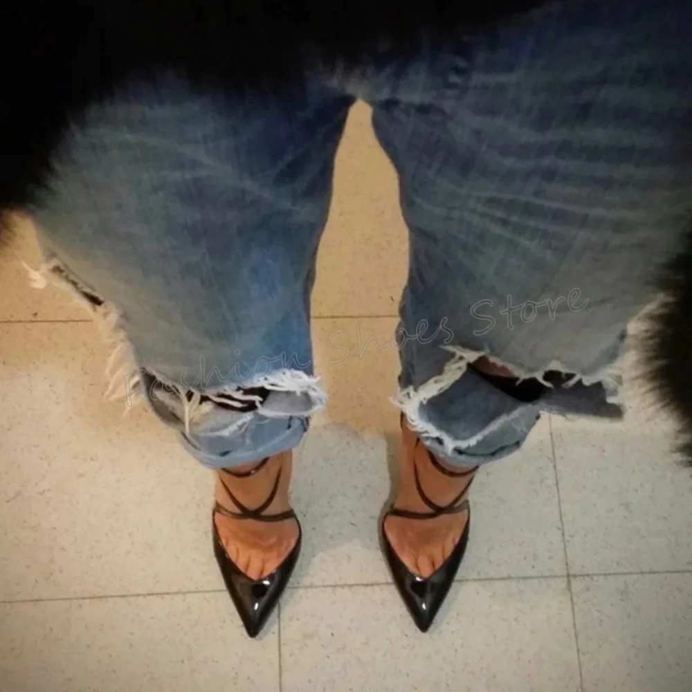 

Black Cross Strap Pointed Toe Pumps Patent leather Thin High Heels High Heel Shoes for Women Heels 2025 New Zapatos Para Mujere