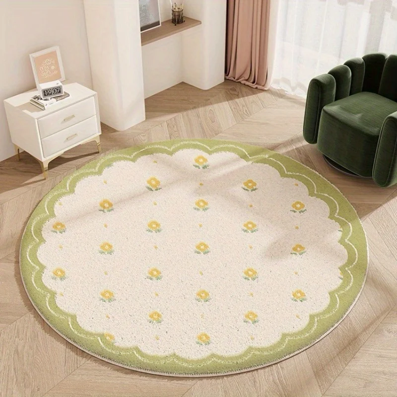 Cream Style Flower Theme Living Room Bedroom Cloakroom Carpet Fluffy Soft Round Lounge Rug  Home Thick Plush Floor Mat