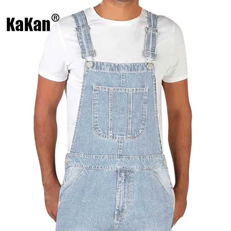 Kakan - Men's Retro Small Foot One Piece Long Jeans, Solid Color Large Size Personalized Strap Jeans