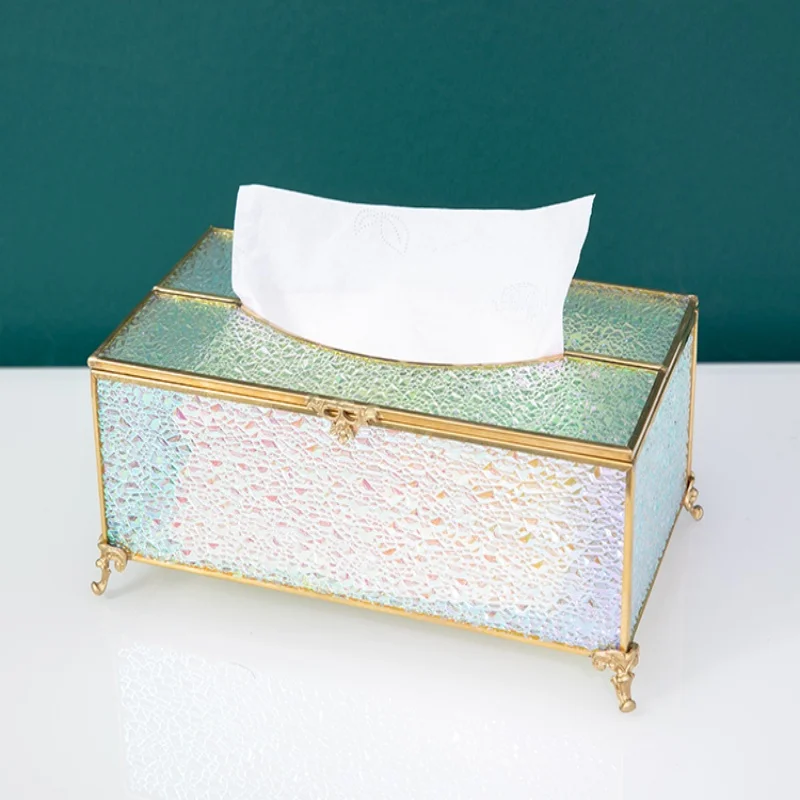 

Vintage Brass Glass Tissue Box Living Room paper Storage Holder Tea Table Desktop Paper Box Hotel Restaurant Tissue Organizer